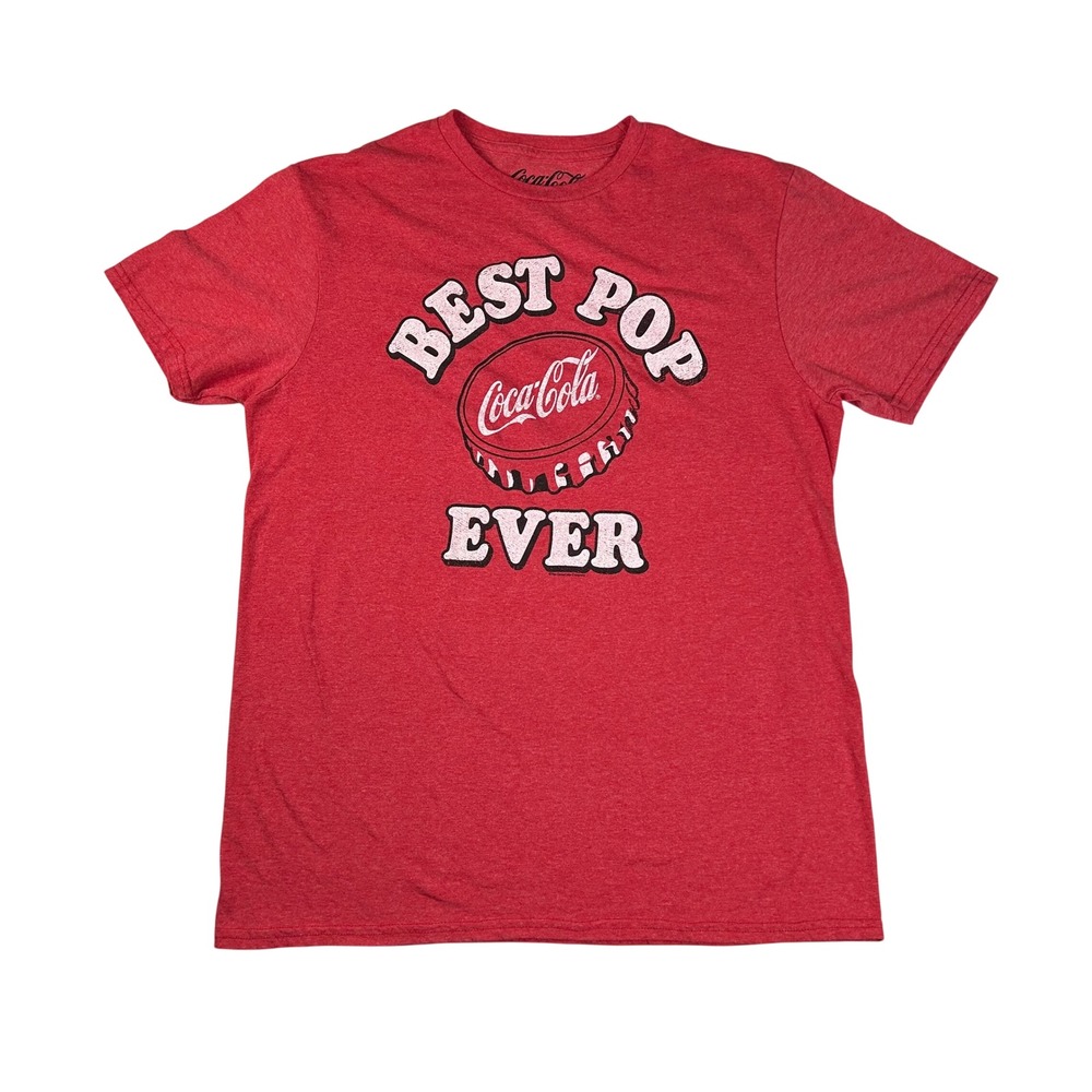 Coca-Cola Mens Best Pop Ever Graphic T-Shirt Red Heathered Bottle‎ Cap Tee M